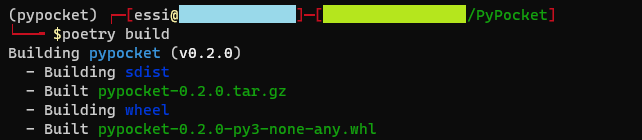 Screenshot of running poetry build